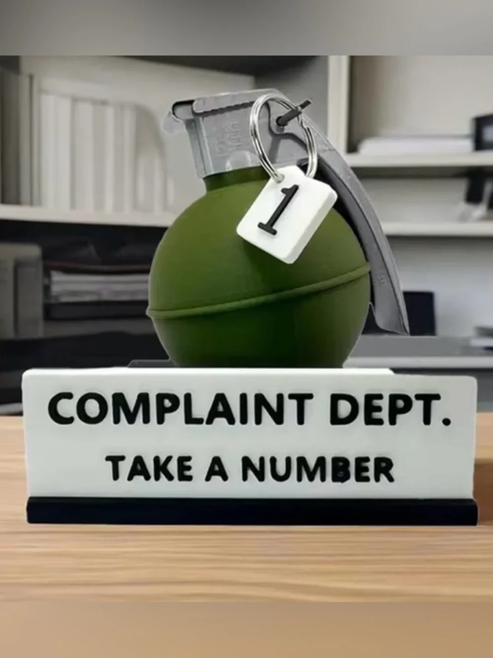 Complaint Department Take a Number Grenade Desk Sign Office Gag Gift